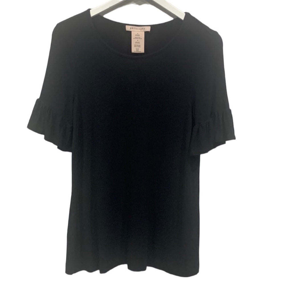 Philosophy Ruffle Short Sleeve Basic Classic Simple Top Size Small